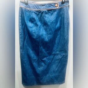 Vintage Women’s Forenza Dark Denim Maxi Skirt Brown Leather Trim Size 16